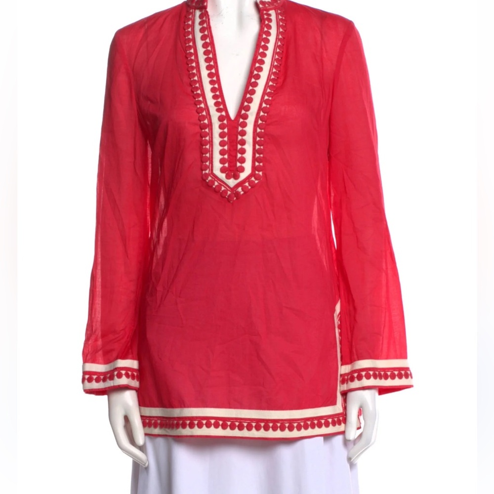 Tory Burch Red Tunic Coverup Top - Picture 4 of 10